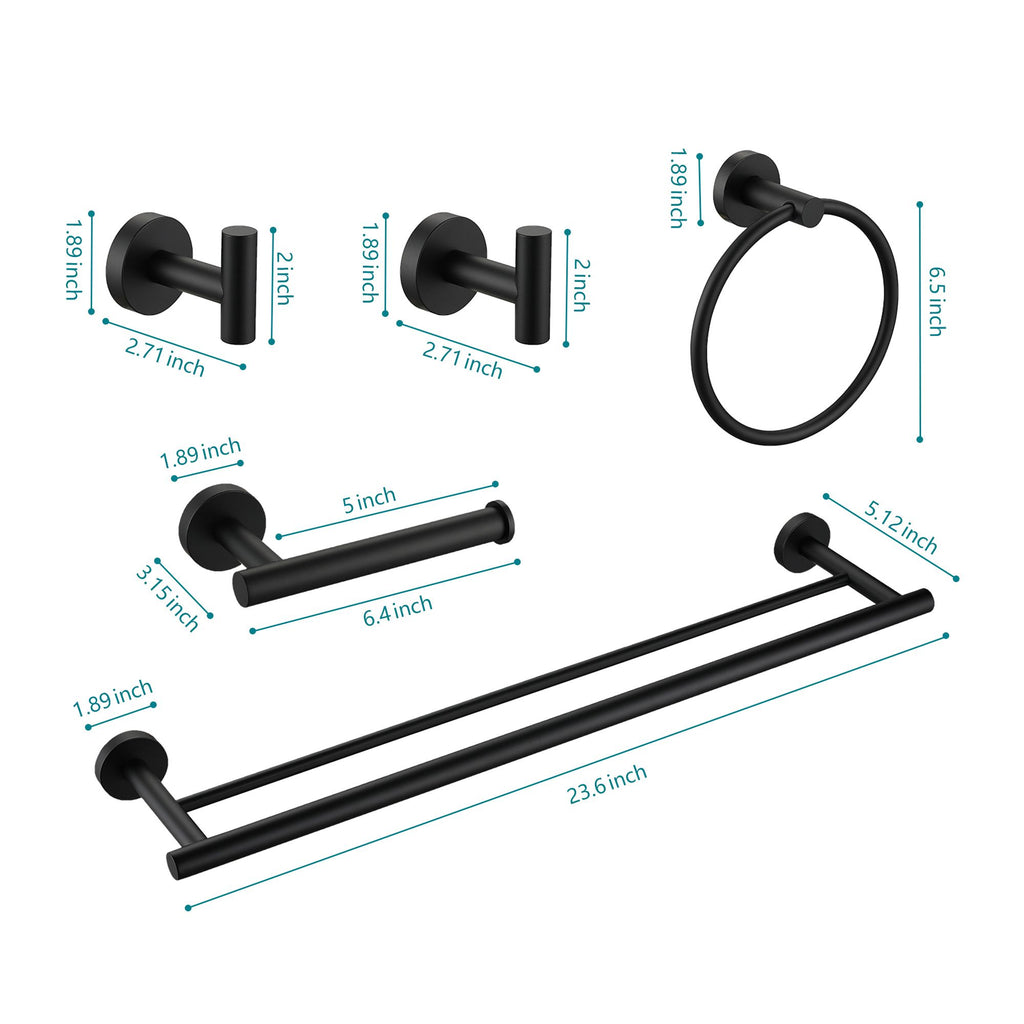 5 Piece Bathroom Towel Rack Set - Wall Mount Modern Stainless Steel
