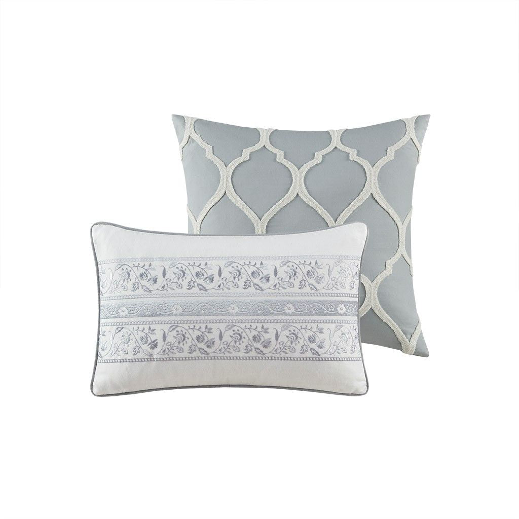 Gray Damask Duvet Cover Set with Decorative Pillows