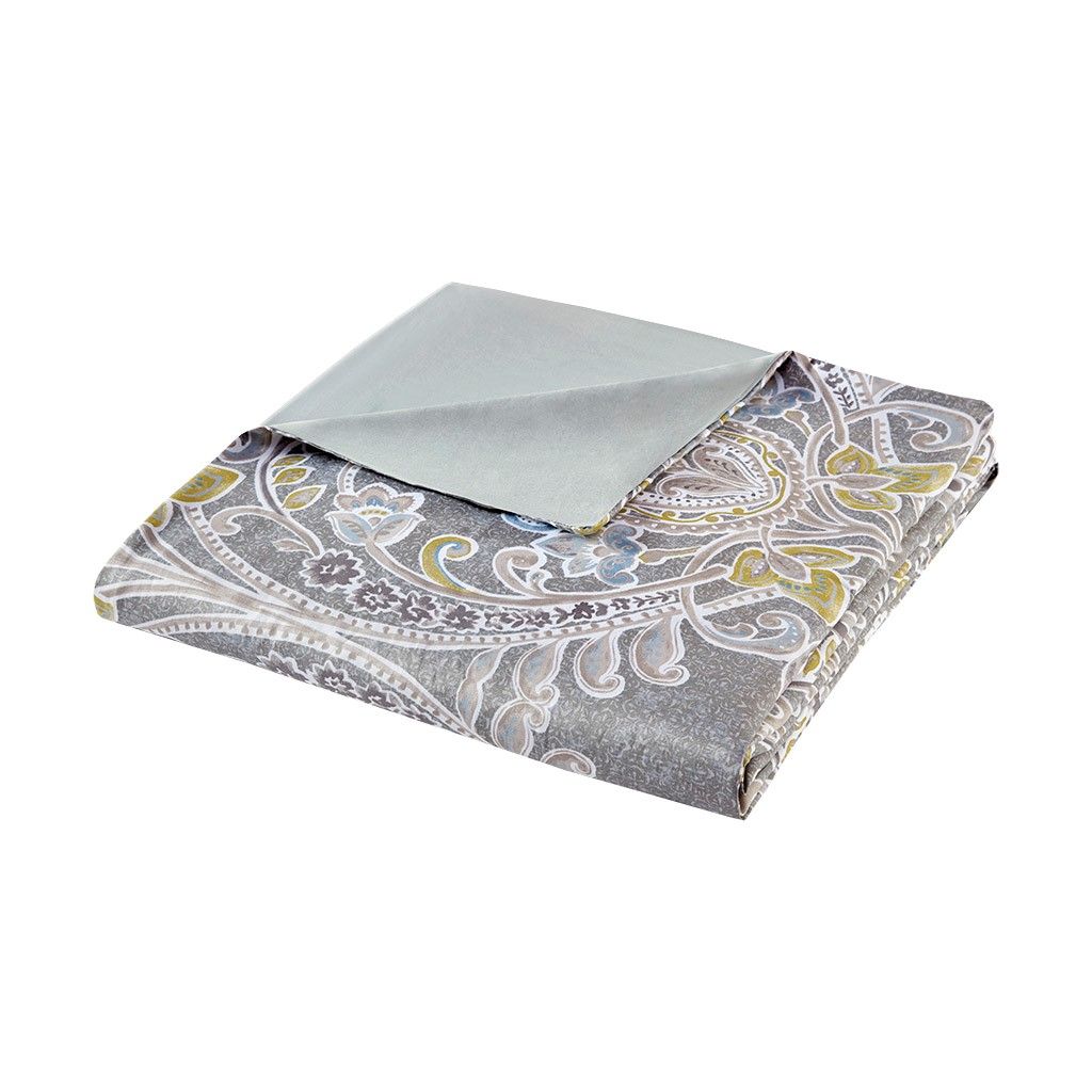 Gray Damask Duvet Cover Set with Decorative Pillows