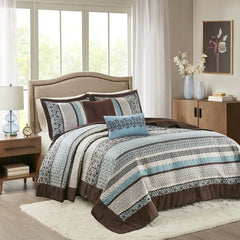 Blue Reversible Jacquard Quilt Set with Accent Pillows