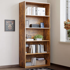 5 Shelf Bookcase, 53 Tall Open Industrial Standing Bookshelf Large Storage for Home