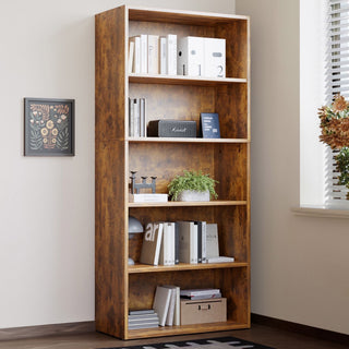5 Shelf Bookcase, 53 Tall Open Industrial Standing Bookshelf Large Storage for Home