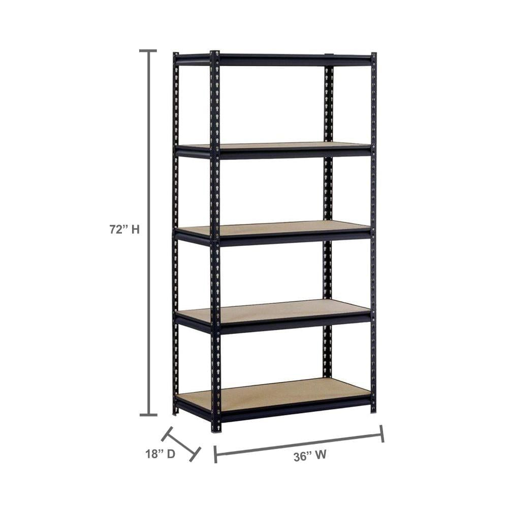 Black Five-Shelf Adjustable Storage Shelving Unit