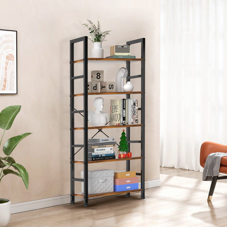 5 Shelf Wood and Metal Storage Shelf with Adjustable, water-ready & Scratch Resistant