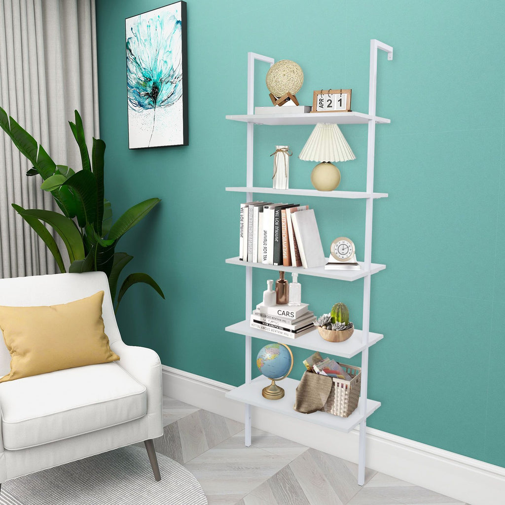 Industrial 5-Tier Ladder Bookcase – Modern Open Shelving