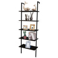 Industrial 5-Tier Ladder Bookcase – Modern Open Shelving - Dark Walnut and Black Frame
