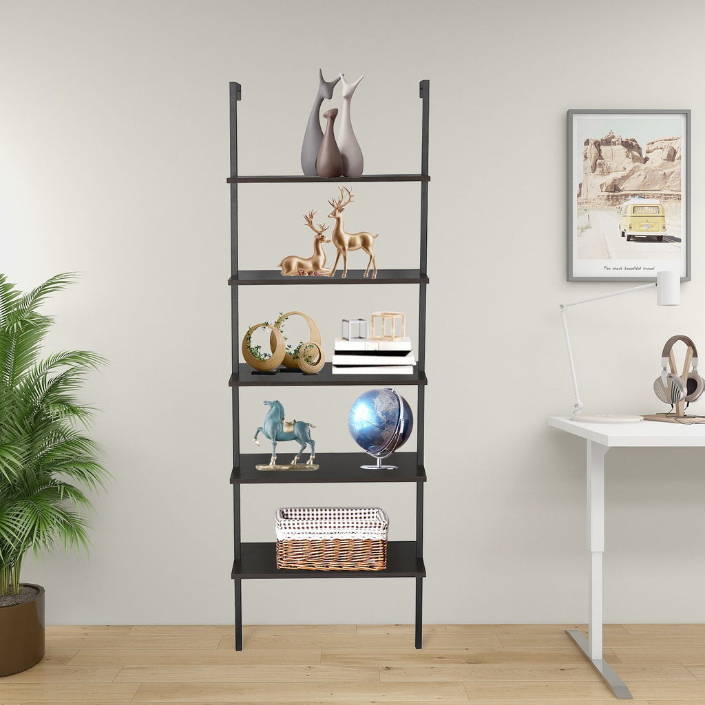 Industrial 5-Tier Ladder Bookcase – Modern Open Shelving