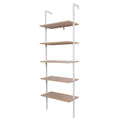 Industrial 5-Tier Ladder Bookcase – Modern Open Shelving - Walnut and White Frame