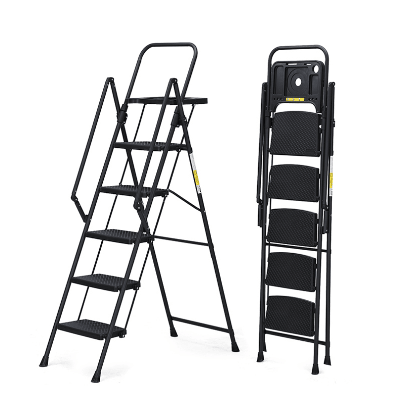 TidyCabinet 5-Step Folding Ladder with Detachable Tool Tray and Non-Slip Pedals