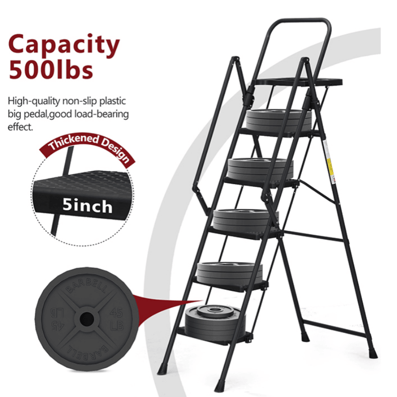 TidyCabinet 5-Step Folding Ladder with Detachable Tool Tray and Non-Slip Pedals