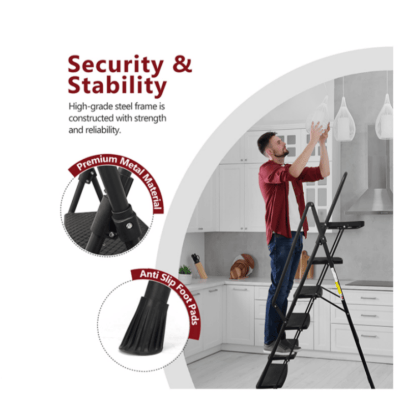 TidyCabinet 5-Step Folding Ladder with Detachable Tool Tray and Non-Slip Pedals
