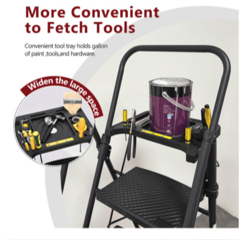 TidyCabinet 5-Step Folding Ladder with Detachable Tool Tray and Non-Slip Pedals