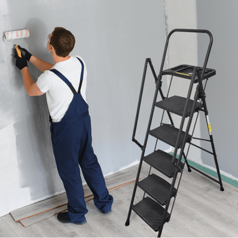 TidyCabinet 5-Step Folding Ladder with Detachable Tool Tray and Non-Slip Pedals