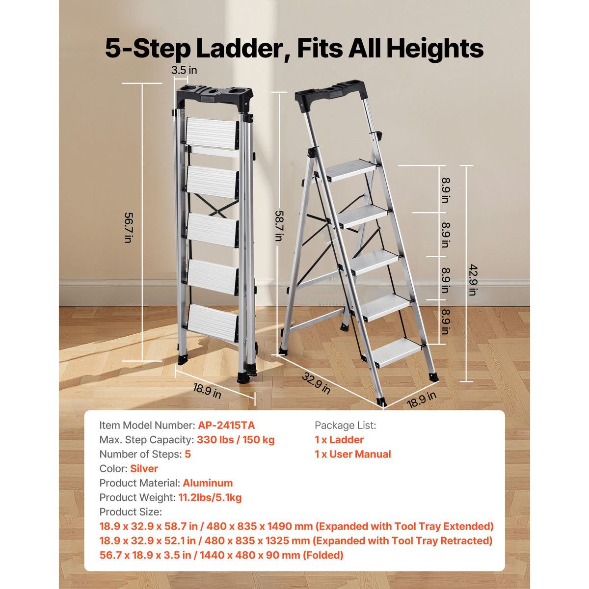 Five-Step Folding Ladder for Everyday Reach
