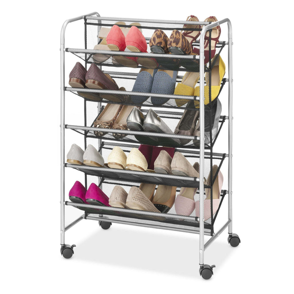 5-Tier Vertical Shoe Rack Organizer with Locking Wheels