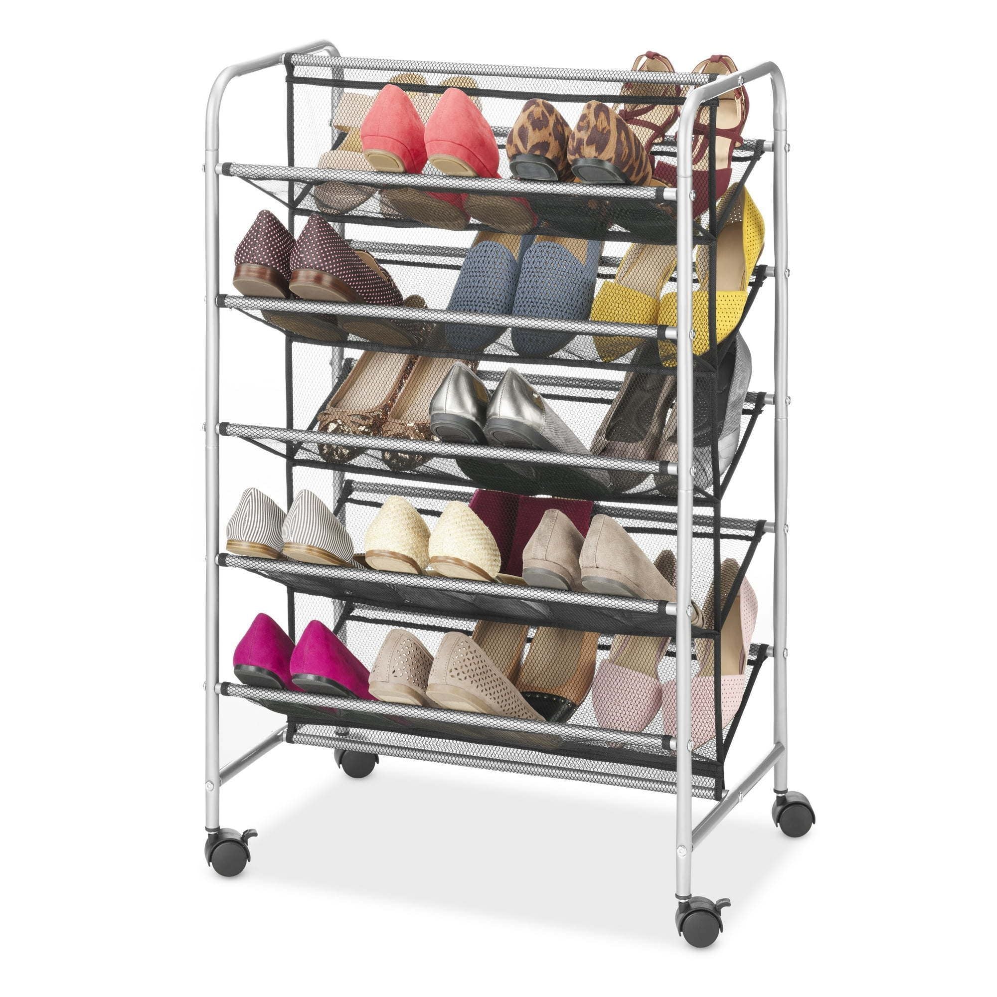 5-Tier Vertical Shoe Rack Organizer with Locking Wheels