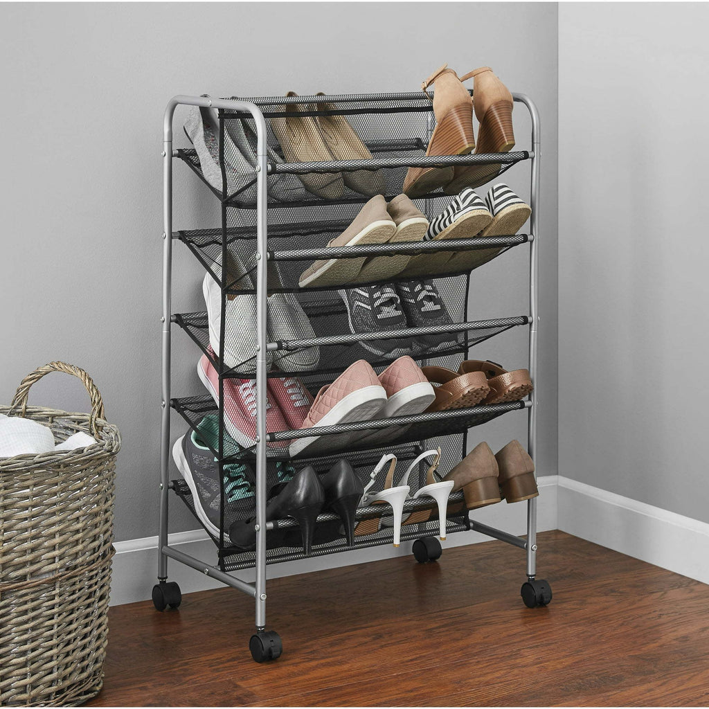 5-Tier Vertical Shoe Rack Organizer with Locking Wheels