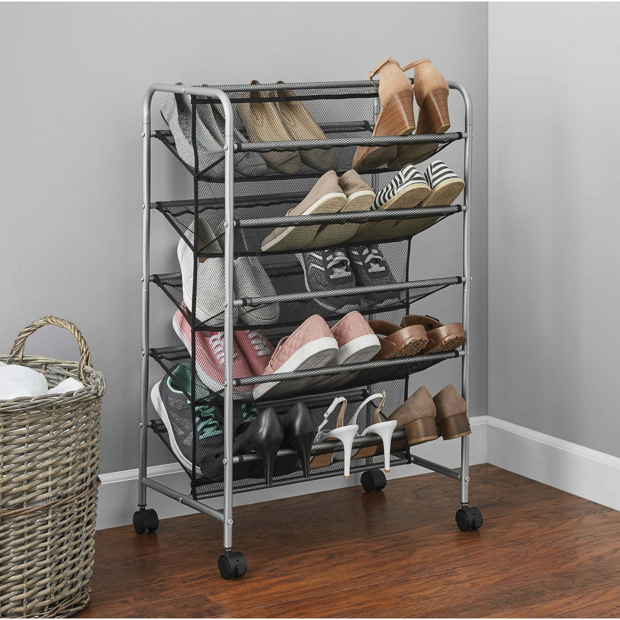 5-Tier Vertical Shoe Rack Organizer with Locking Wheels
