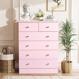 Macaron Pink Six-Drawer Cabinet with Gold-Tone Handles