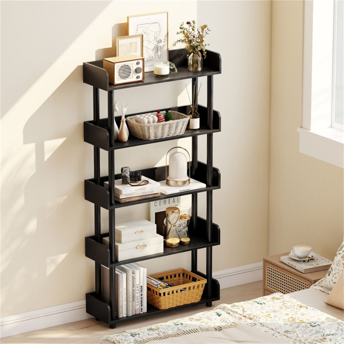 Industrial Open Bookcase with Guarded Shelves