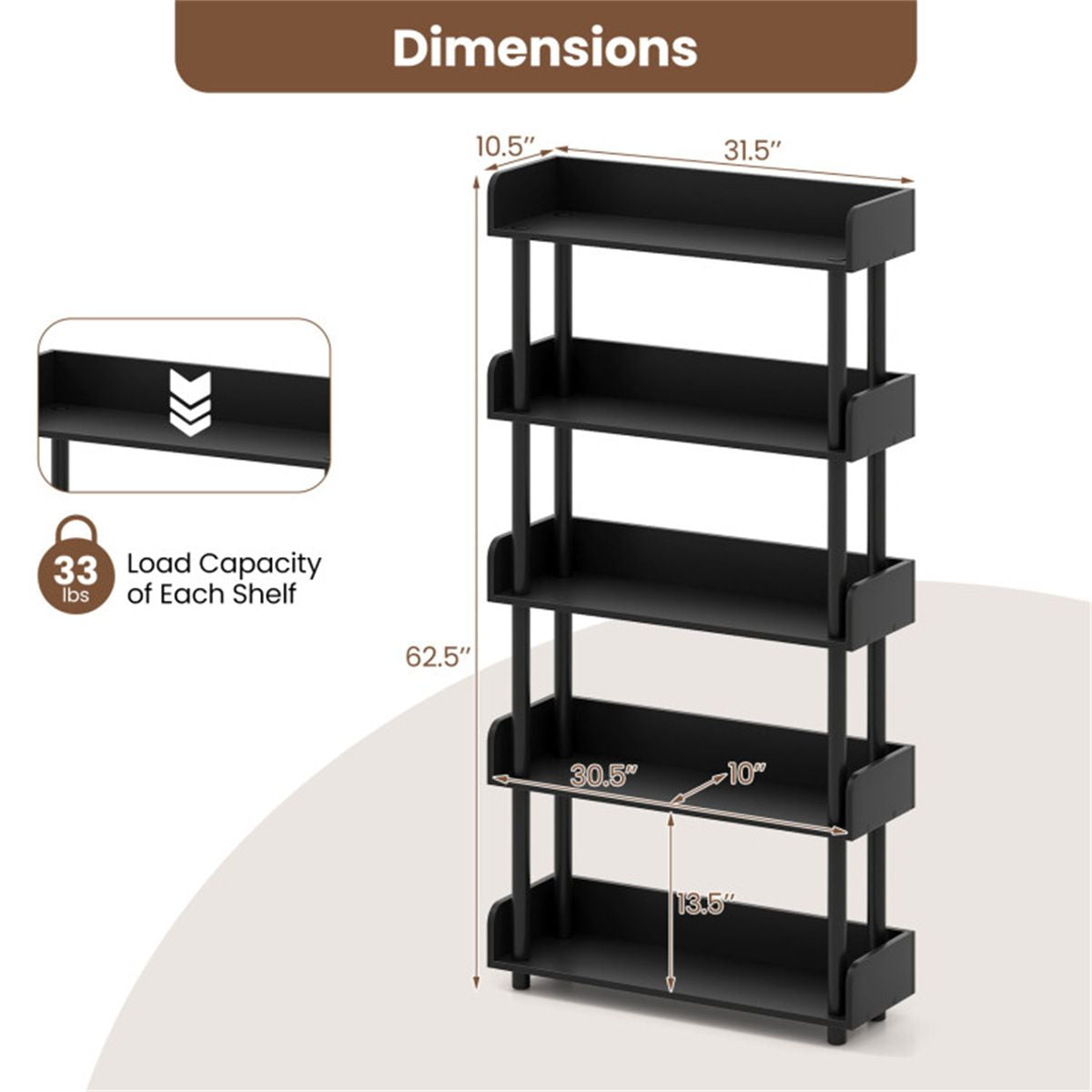 Industrial Open Bookcase with Guarded Shelves