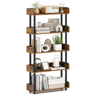 5-Tier Anti-Tipping Open Bookcase with Elevated Legs, Rustic Brown Display Rack for Home