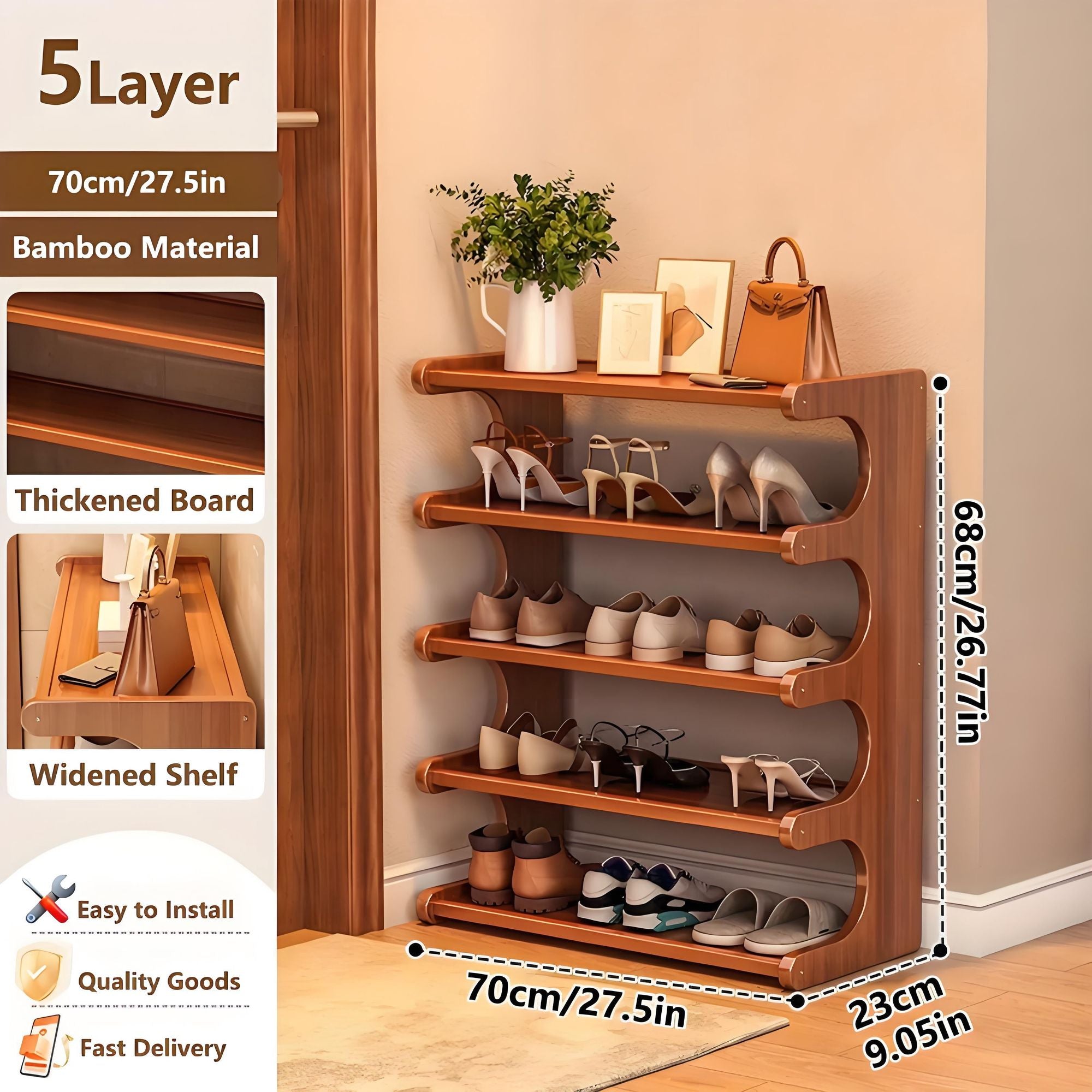 Five-Tier Shoe Rack with Open Display Top