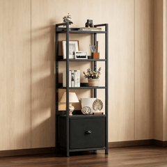 Narrow Five-Tier Bookcase with Concealed Drawer