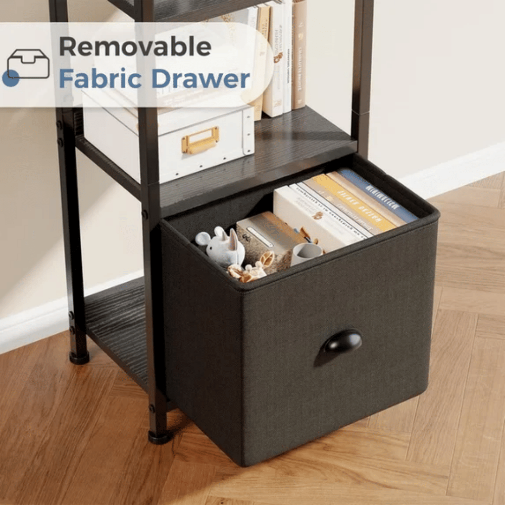 Narrow Five-Tier Bookcase with Concealed Drawer