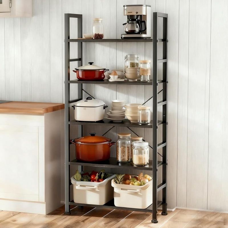 5-Tier Industrial Bookshelf with Open Shelves