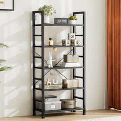 5-Tier Industrial Bookshelf with Open Shelves