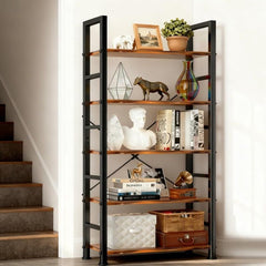 Five-Tier Industrial Bookcase for Vertical Display