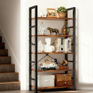 Five-Tier Industrial Bookcase for Vertical Display