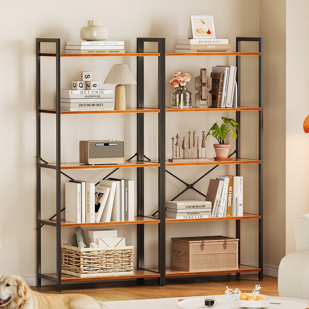 5-Tier Vintage Bookshelf for Home Office and Living Room Storage