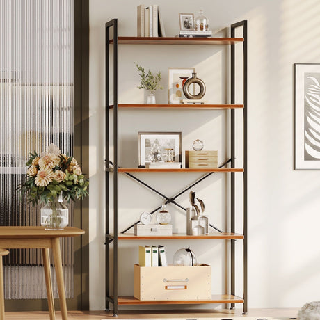 5-Tier Vintage Bookshelf for Home Office and Living Room Storage
