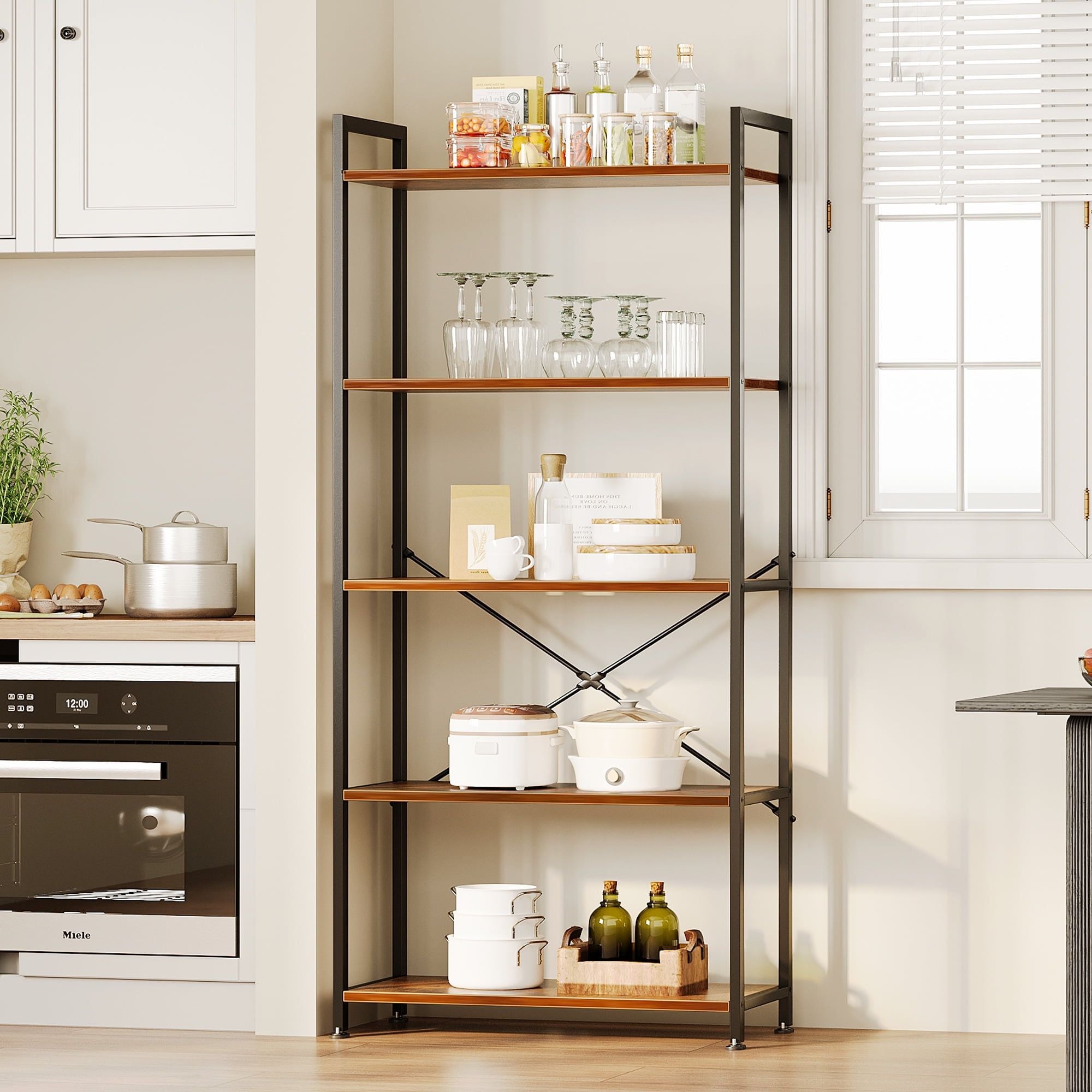 5-Tier Vintage Bookshelf for Home Office and Living Room Storage