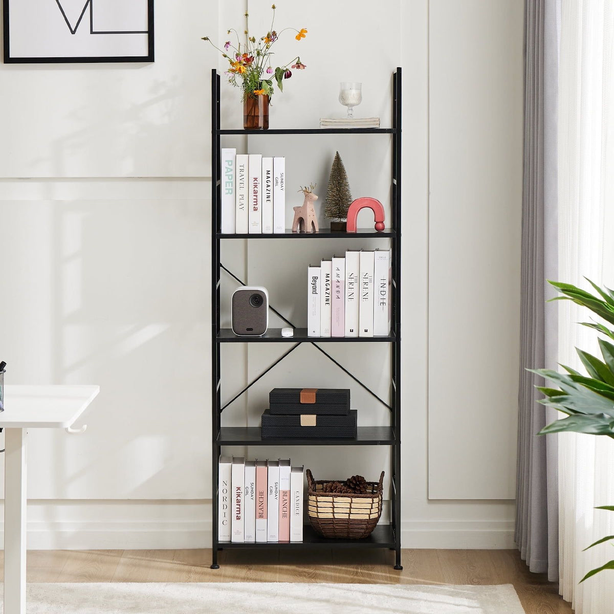Five-Tier Industrial Bookcase With Open Shelving