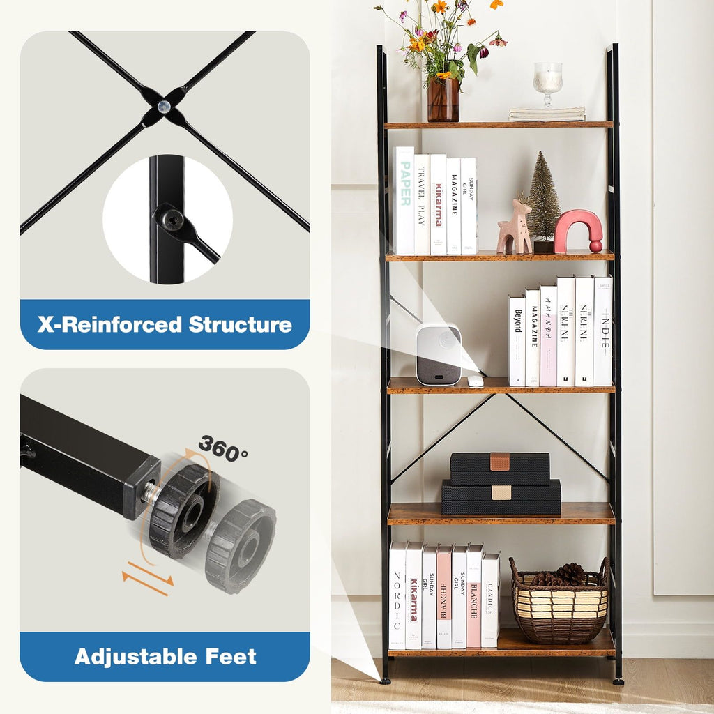 Sturdy and everyday 5-Tier Bookshelf for Home or Office