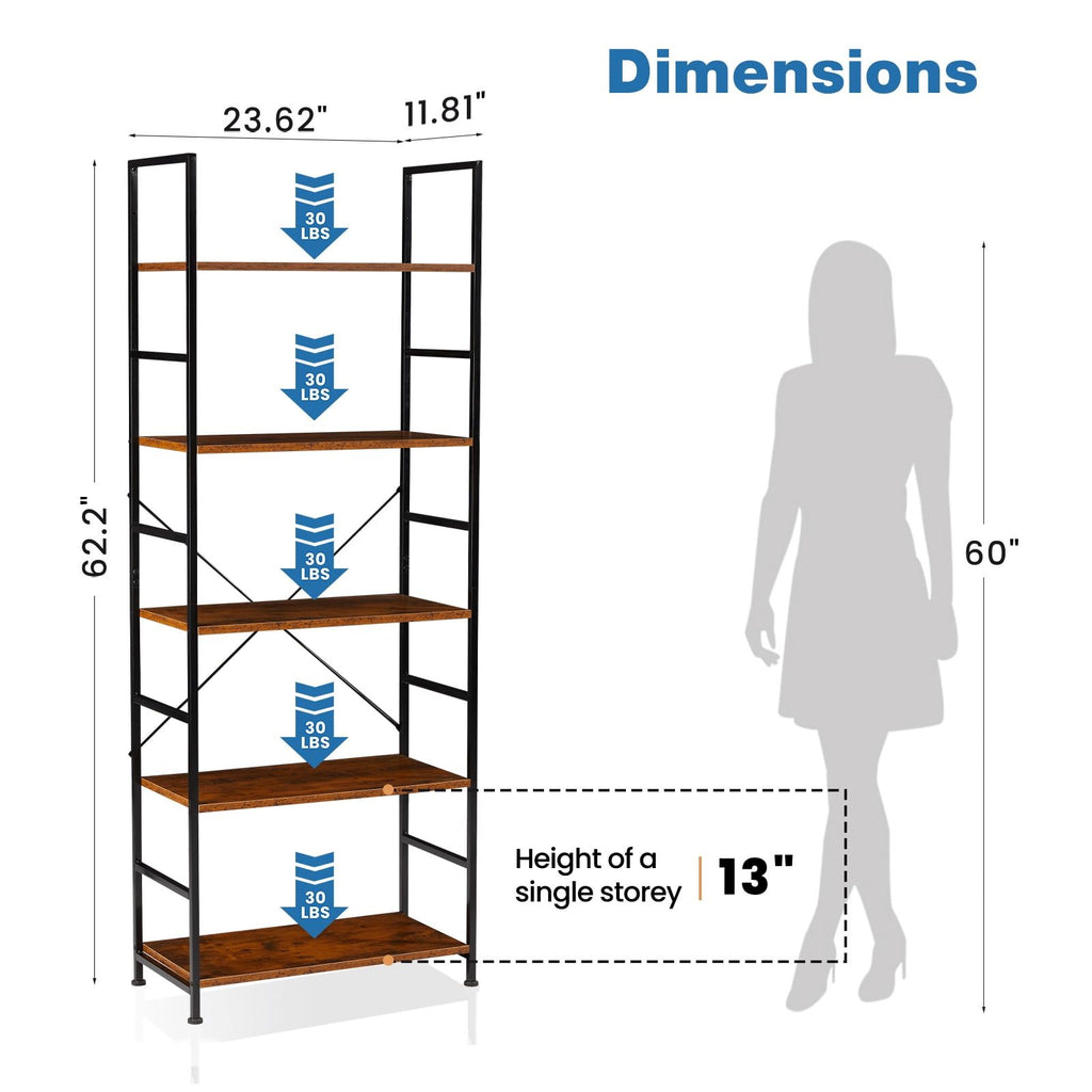 Sturdy and everyday 5-Tier Bookshelf for Home or Office