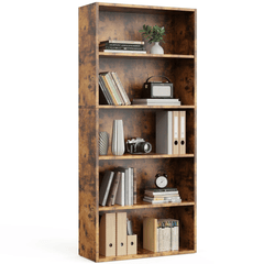 5-Tier Bookshelf with Adjustable Shelves – Rustic Brown Bookcase for Office & Home Storage