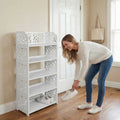 5-Tier Carved Shoe Rack – Stylish Entryway Organizer