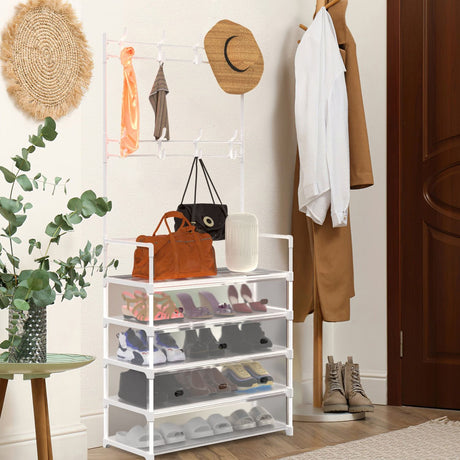 5-Tier Dustproof Entryway Hall Tree with 8 Removable Hooks