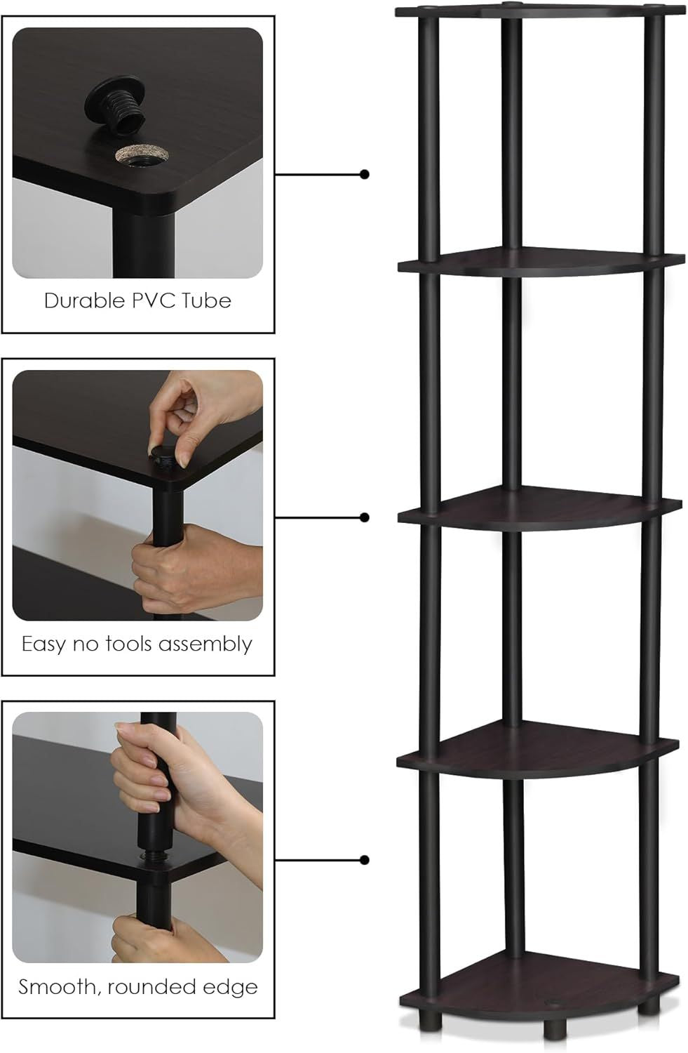 5-Tier Corner Bookshelf: Open Storage Shelves for Any Room