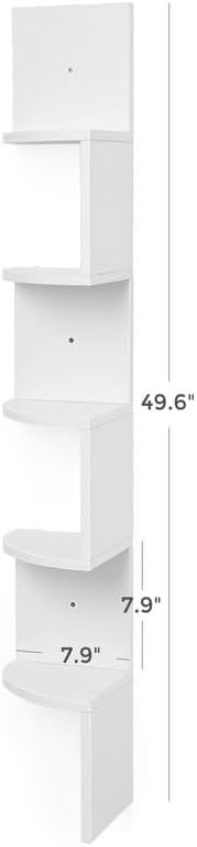 5-Tier Floating Corner Bookshelf – Cloud White