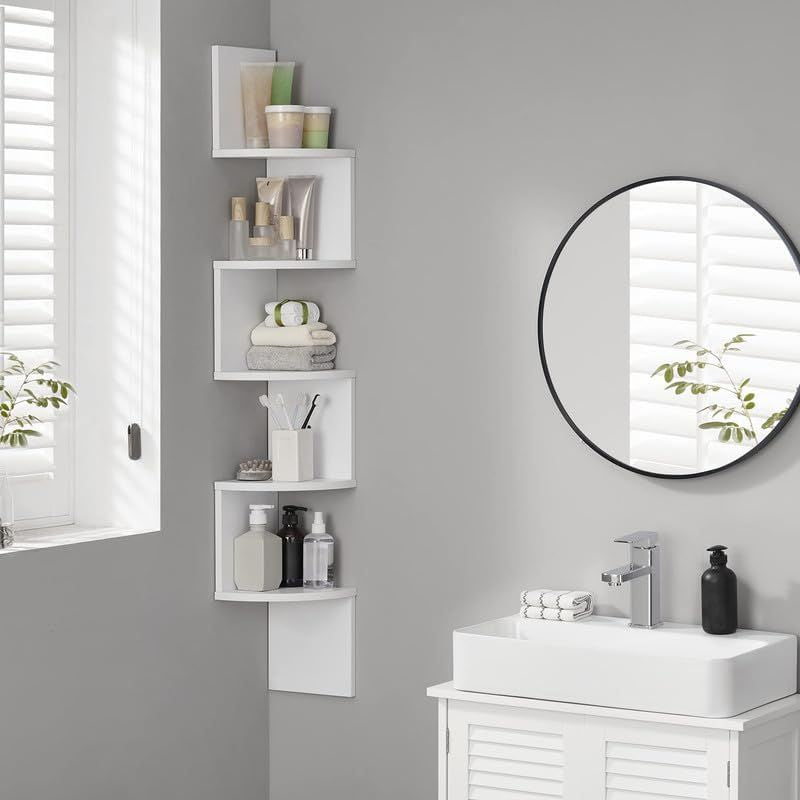 5-Tier Floating Corner Bookshelf – Cloud White
