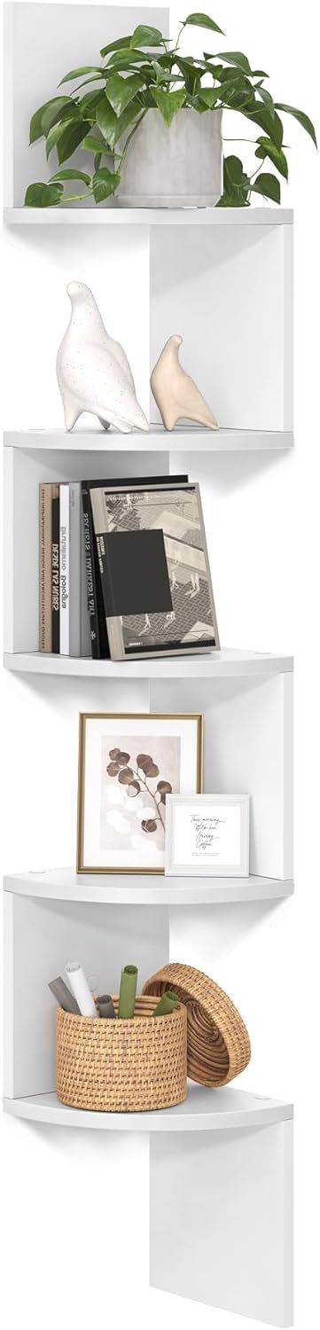 5-Tier Floating Corner Bookshelf – Cloud White