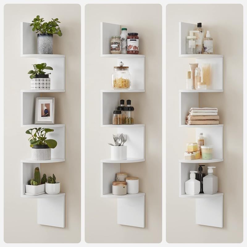 5-Tier Floating Corner Bookshelf – Cloud White