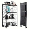 4-Tier Foldable Storage Rack with Wheels – Multi-Purpose Metal Organizer
