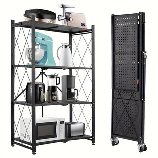 4-Tier Foldable Storage Rack with Wheels – Multi-Purpose Metal Organizer