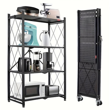 4-Tier Foldable Storage Rack with Wheels – Multi-Purpose Metal Organizer